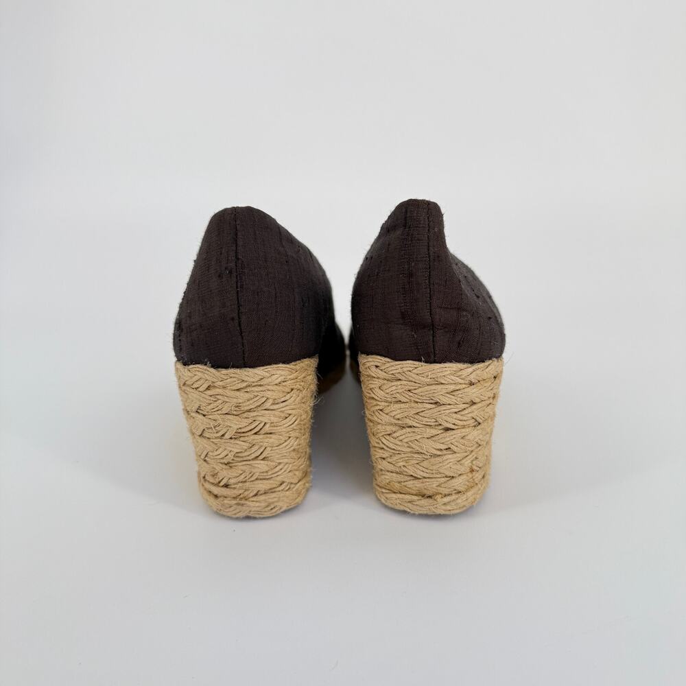 Ralph Lauren Women’s Pumps 7.5 Brown Espadrille Wedge Heel Peep Toe Summer Retro - Picture 9 of 12